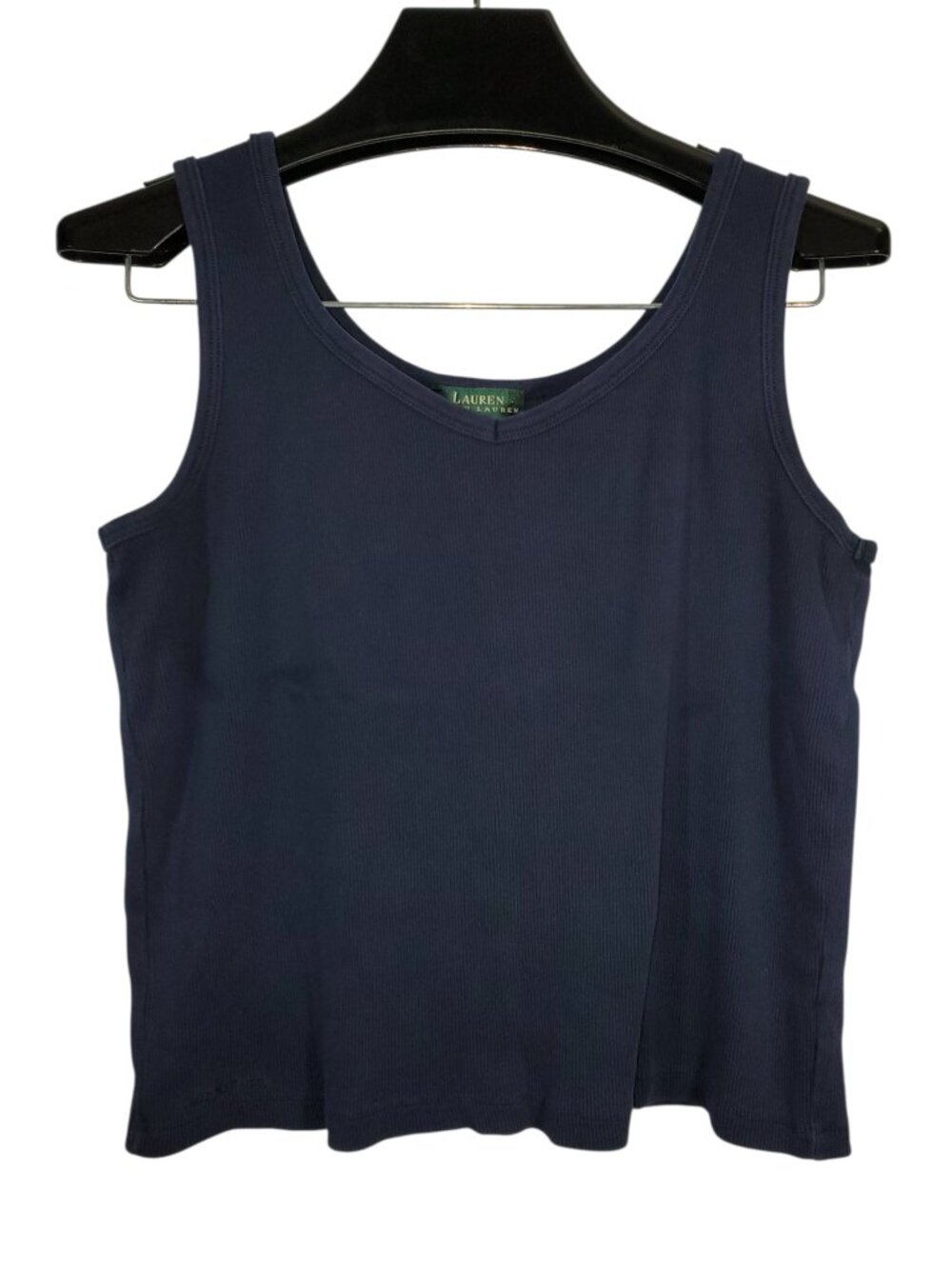 LRL Lauren Ralph Lauren Ribbed Tank Top Women's L Petite Navy Blue Y2K VTG